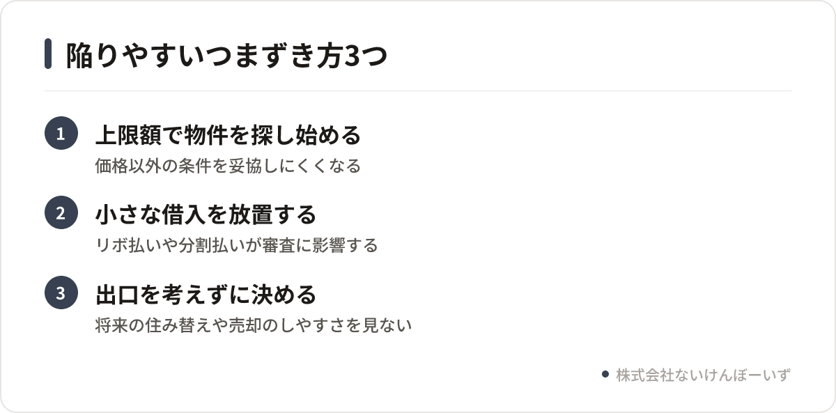 年収500万円台の人によくある3つのつまずき方を示す図